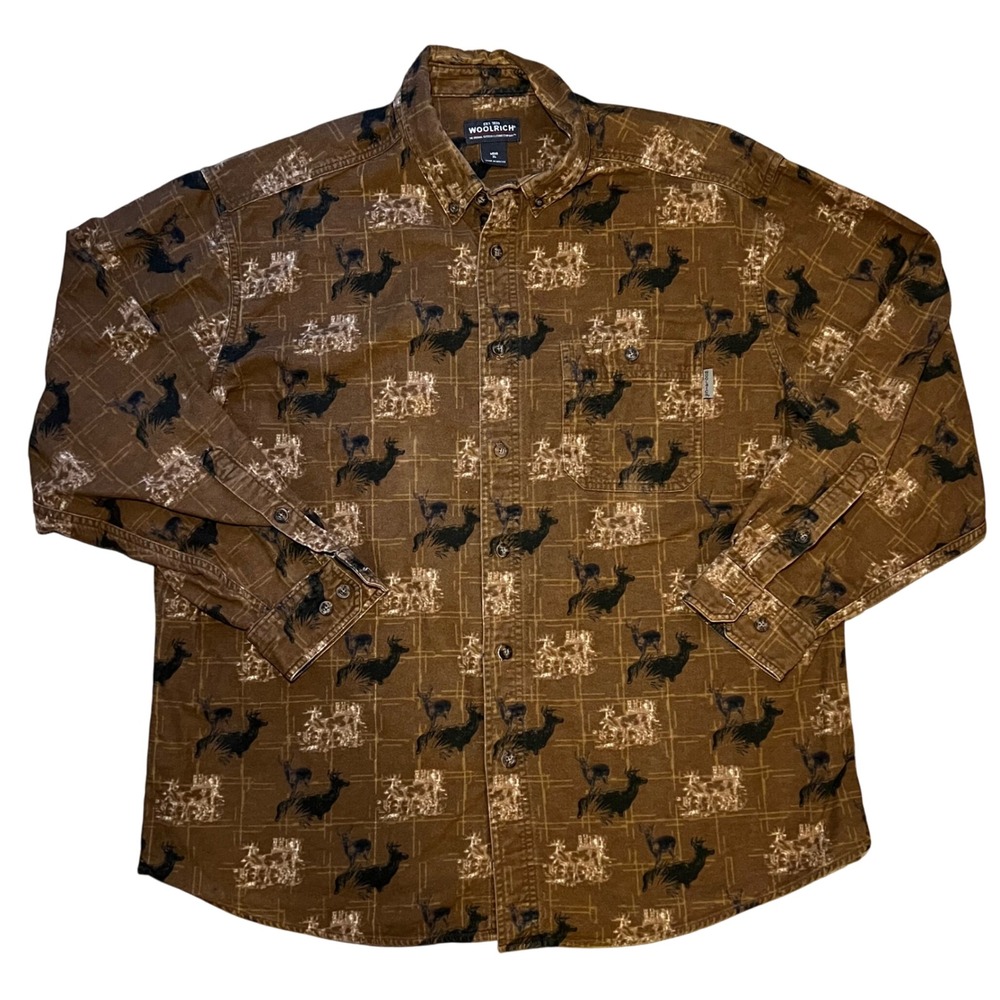 Woolrich Long Sleeve Flannel Shirt Men's XL Nutmeg Deer Plaid Cotton
Outdoor